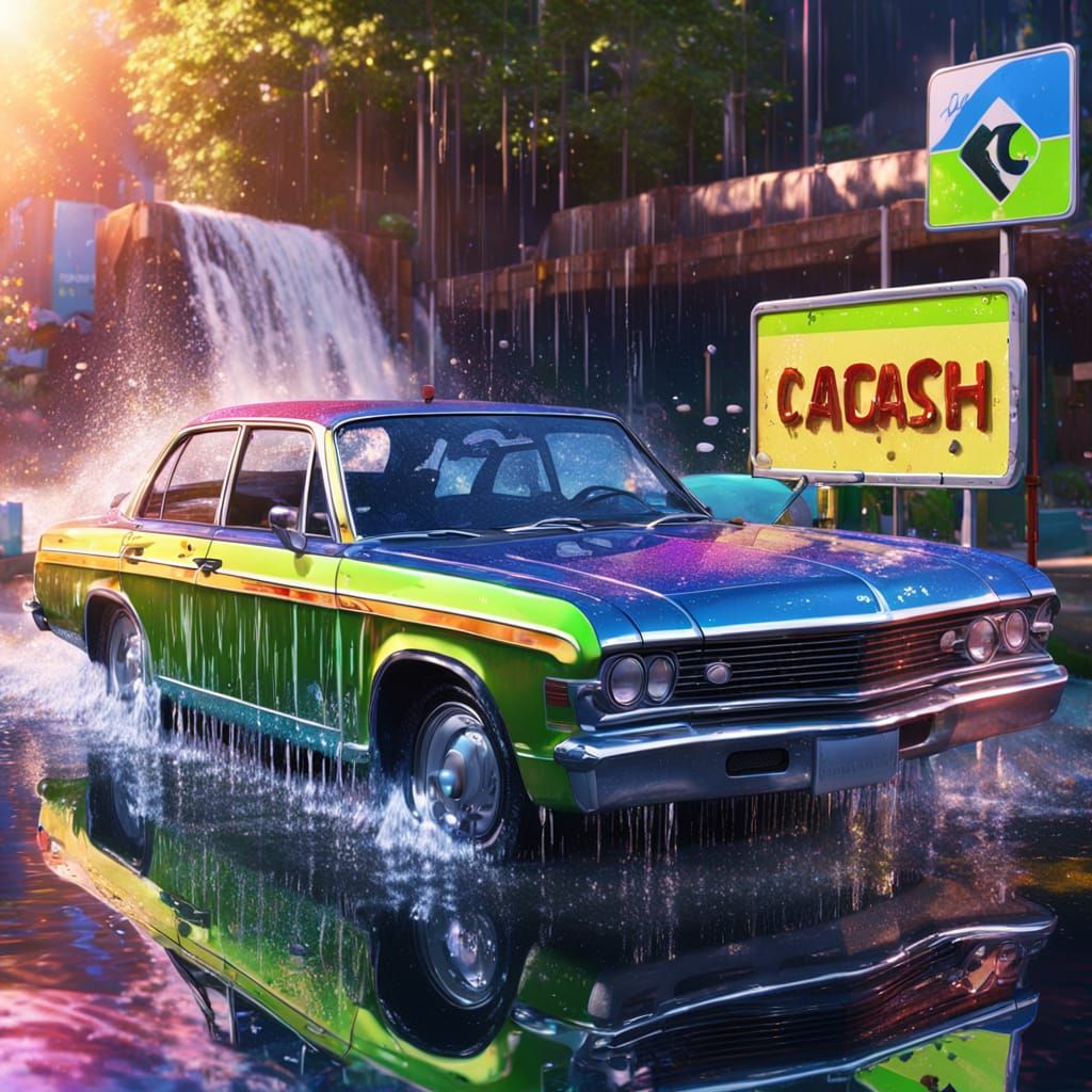 Waterfall Car Wash in Vibrant Digital Art