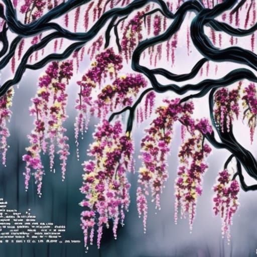 Sakura Willow in Decaying Forest, Studio Ghibli Style