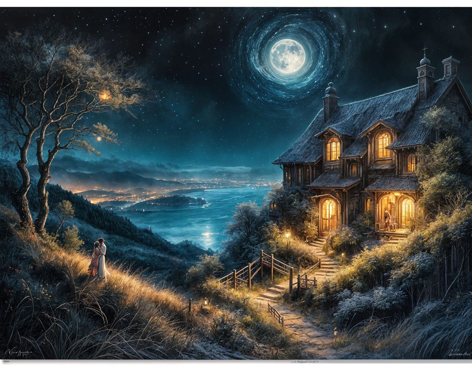 Hyperrealistic Summer Night Landscape with Godrays