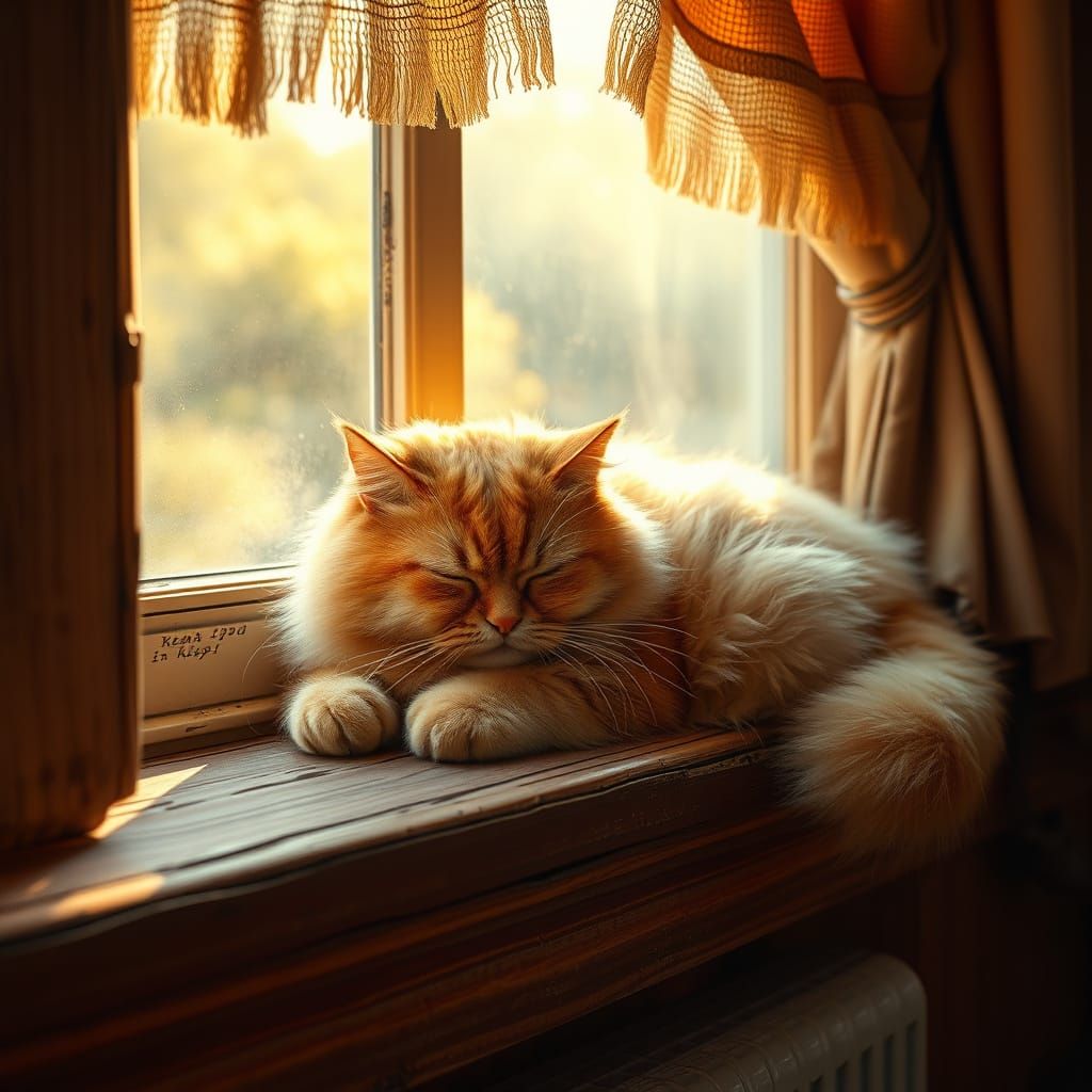 Chubby Orange Cat Dreams in Sunlight: Photorealistic Detail
