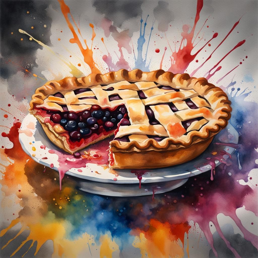 Hyperrealistic Pie Shop in Watercolour Splash Art