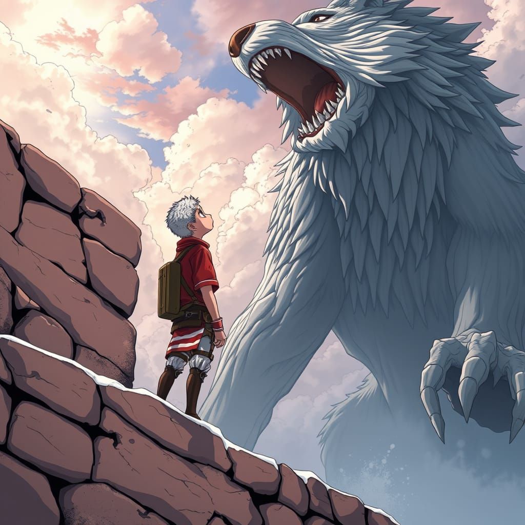 Lamb vs Wolf Titan in Anime Style