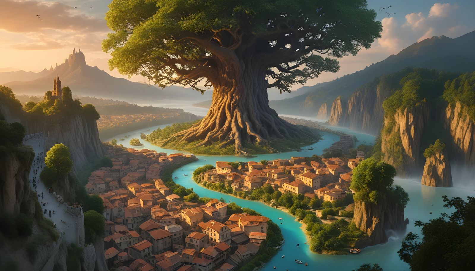 Gigantic Tree Dominates Renaissance Valley Landscape