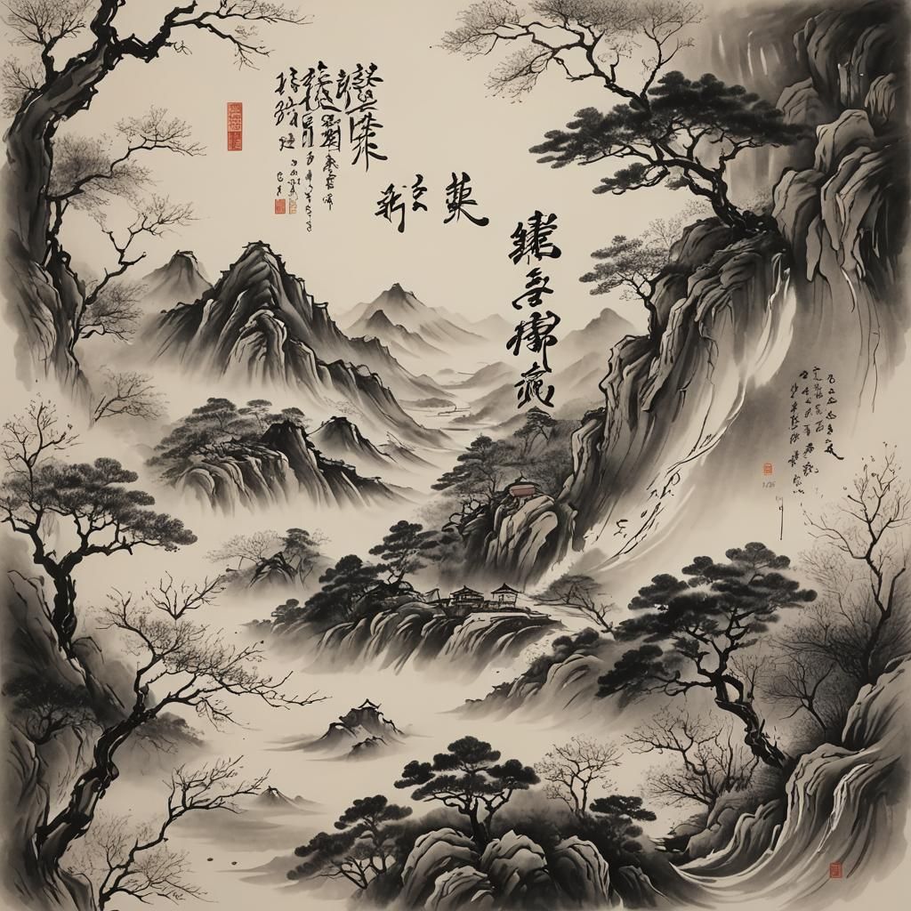 Calligraphy with Abstract Landscape Background