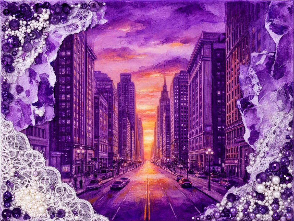 Violet Cityscape Sunset Baroque Renaissance Style