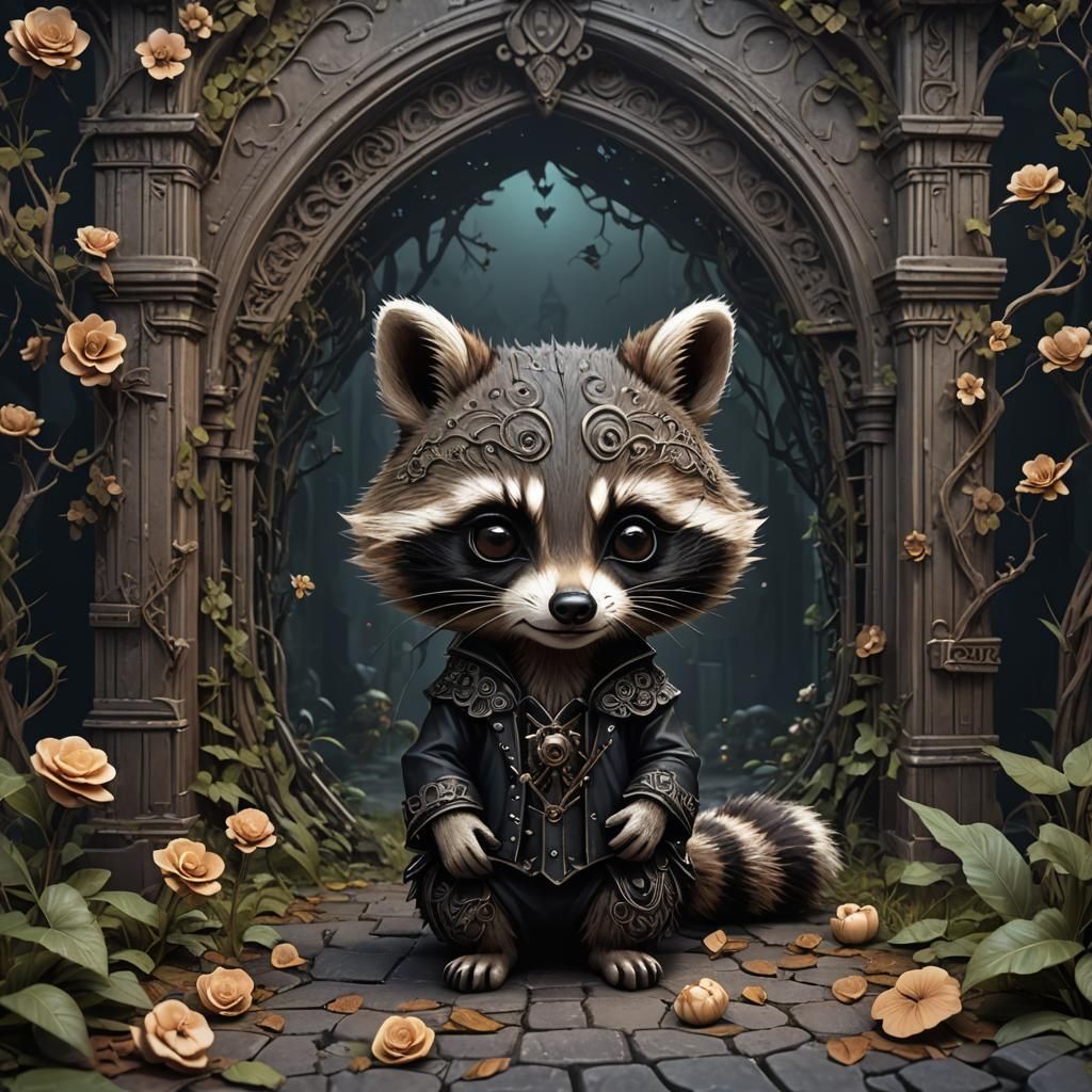 Chibi Raccoon in Gothic Style