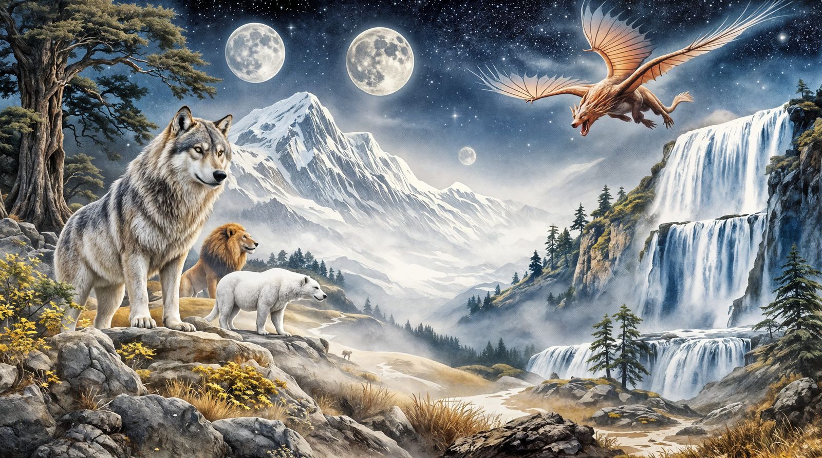 Wild Majestic Landscapes Collage in Vibrant Watercolor