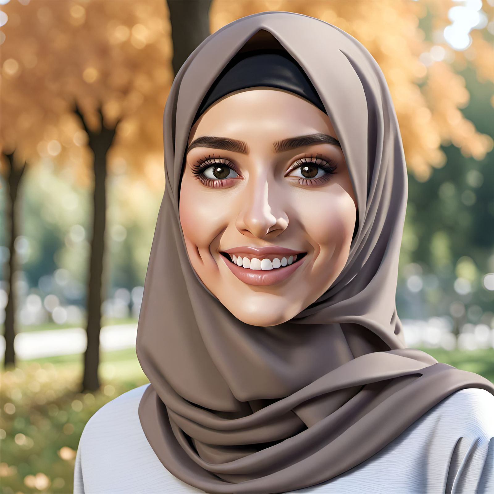 Elegant Hijabi Woman Smiling in a Park