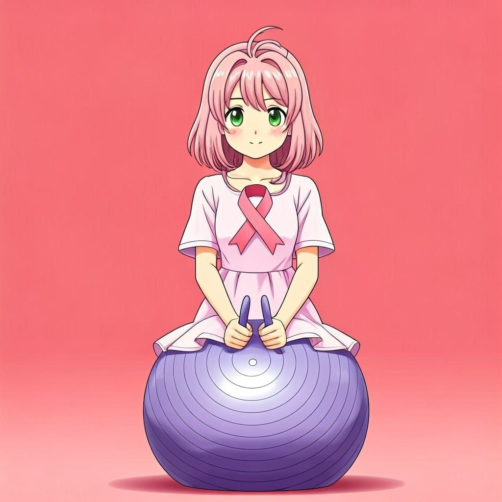 Magical Girl Bounces Joyfully on a Vibrant Pink Exercise Bal...