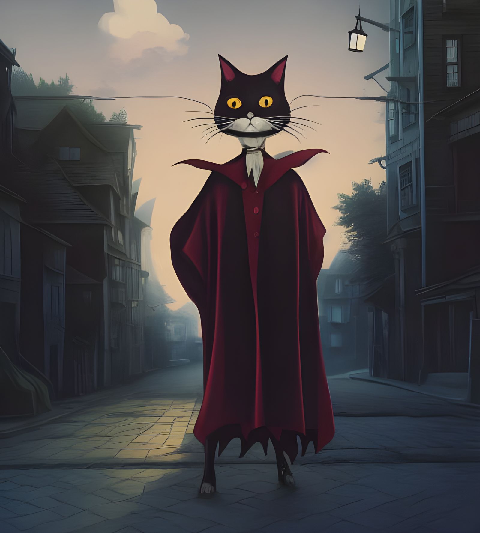 Vampire Cat Portrait in Cel-Shaded Style