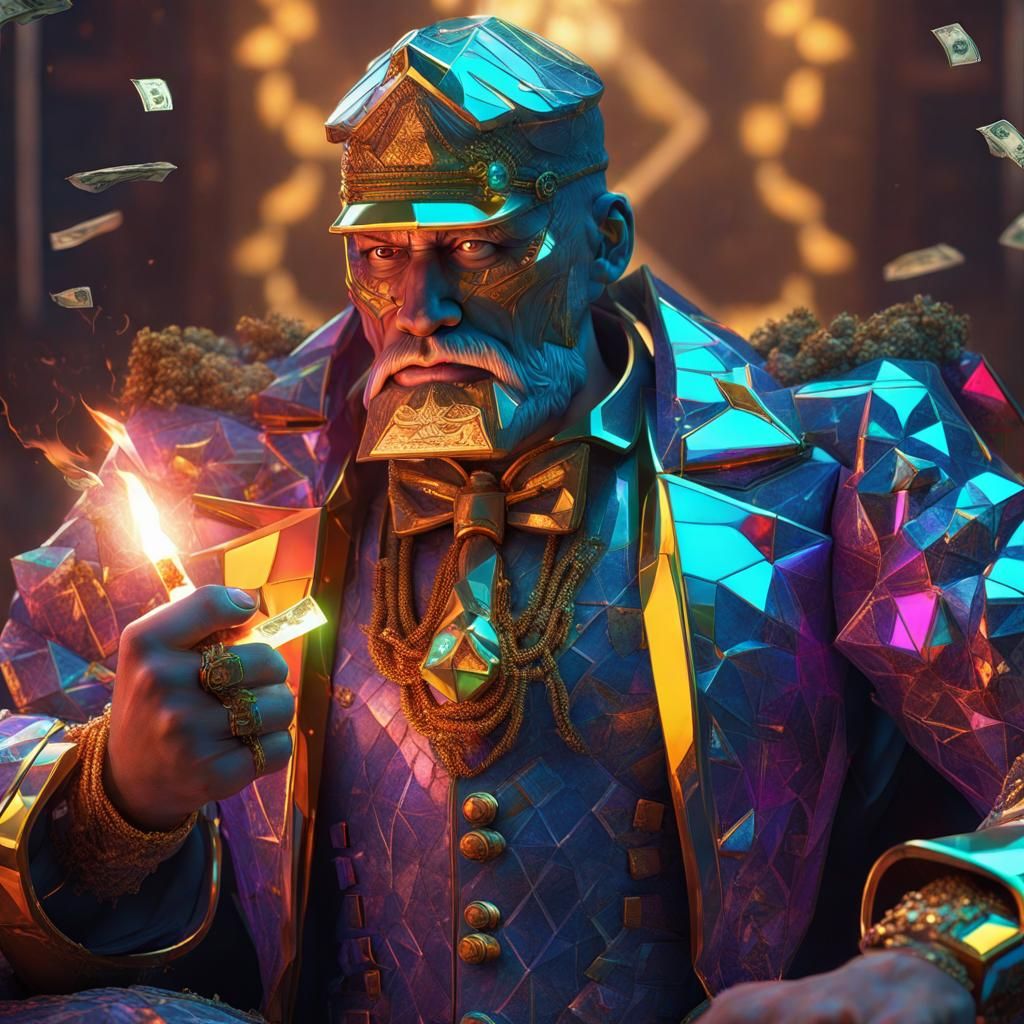 Geometric Glass Warrior Lights Up, Hyperdetailed Concept Art