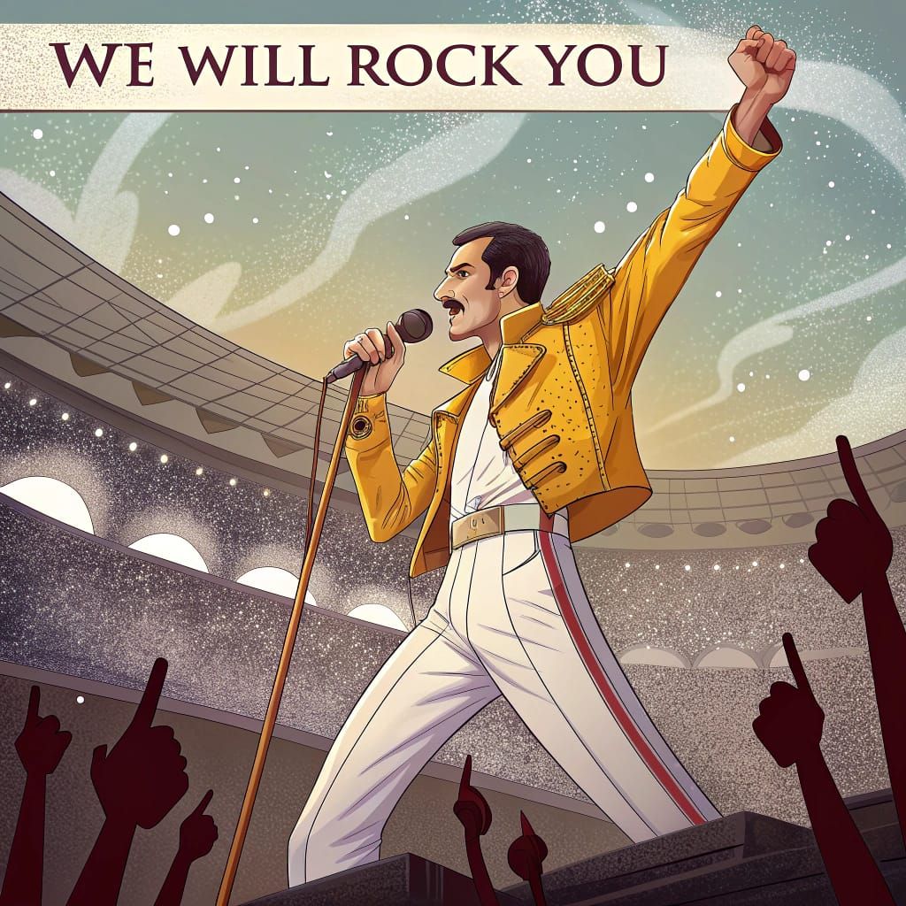 Rock Icon Freddie Mercury Performs We Will Rock You