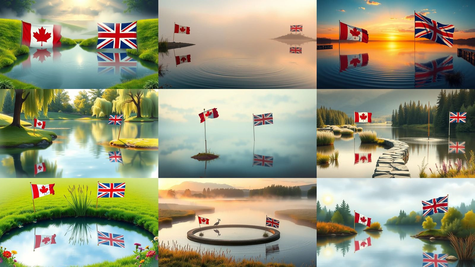 Pond Separating Canada and UK with Flags