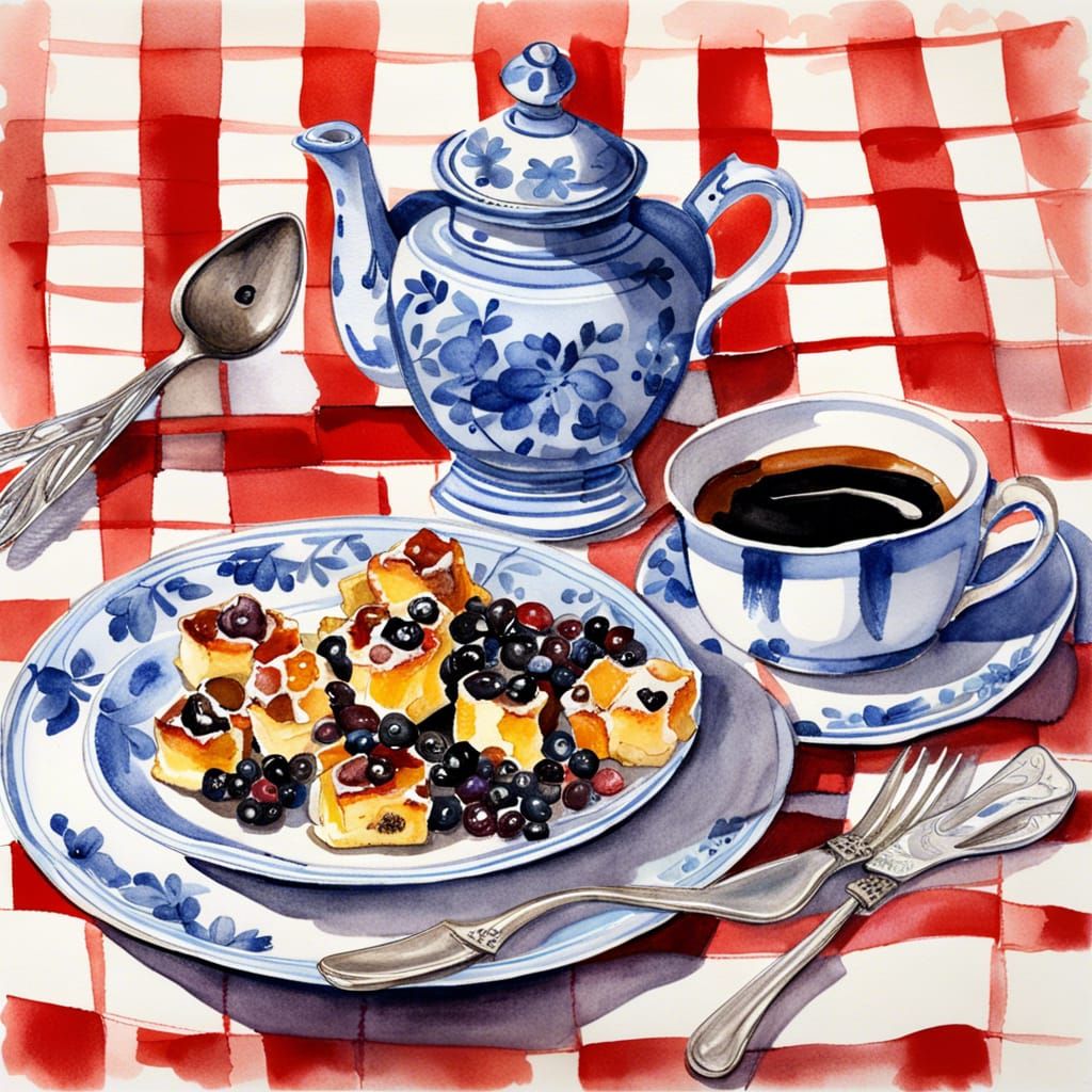 Kaiserschmarren with Elderberry Jelly Watercolor Illustratio...