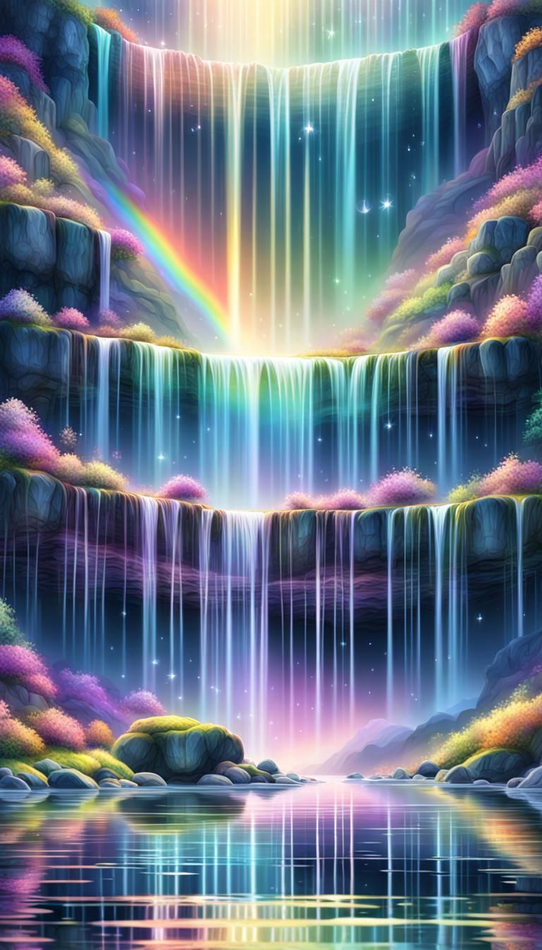 Prismatic pastel rainbow light waterfall