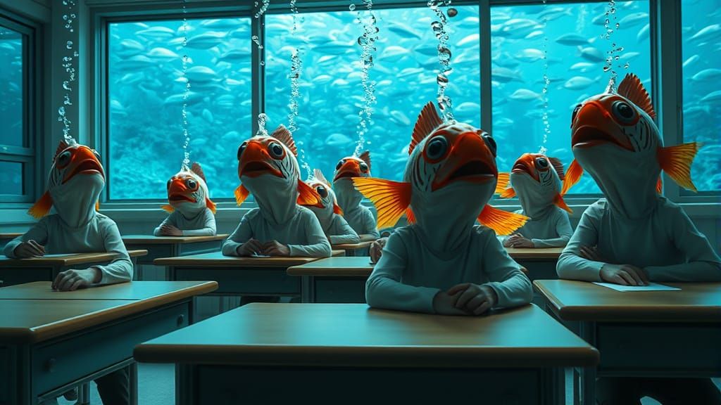 Underwater Classroom: Deep-Sea Society With Fish-Headed Chil...