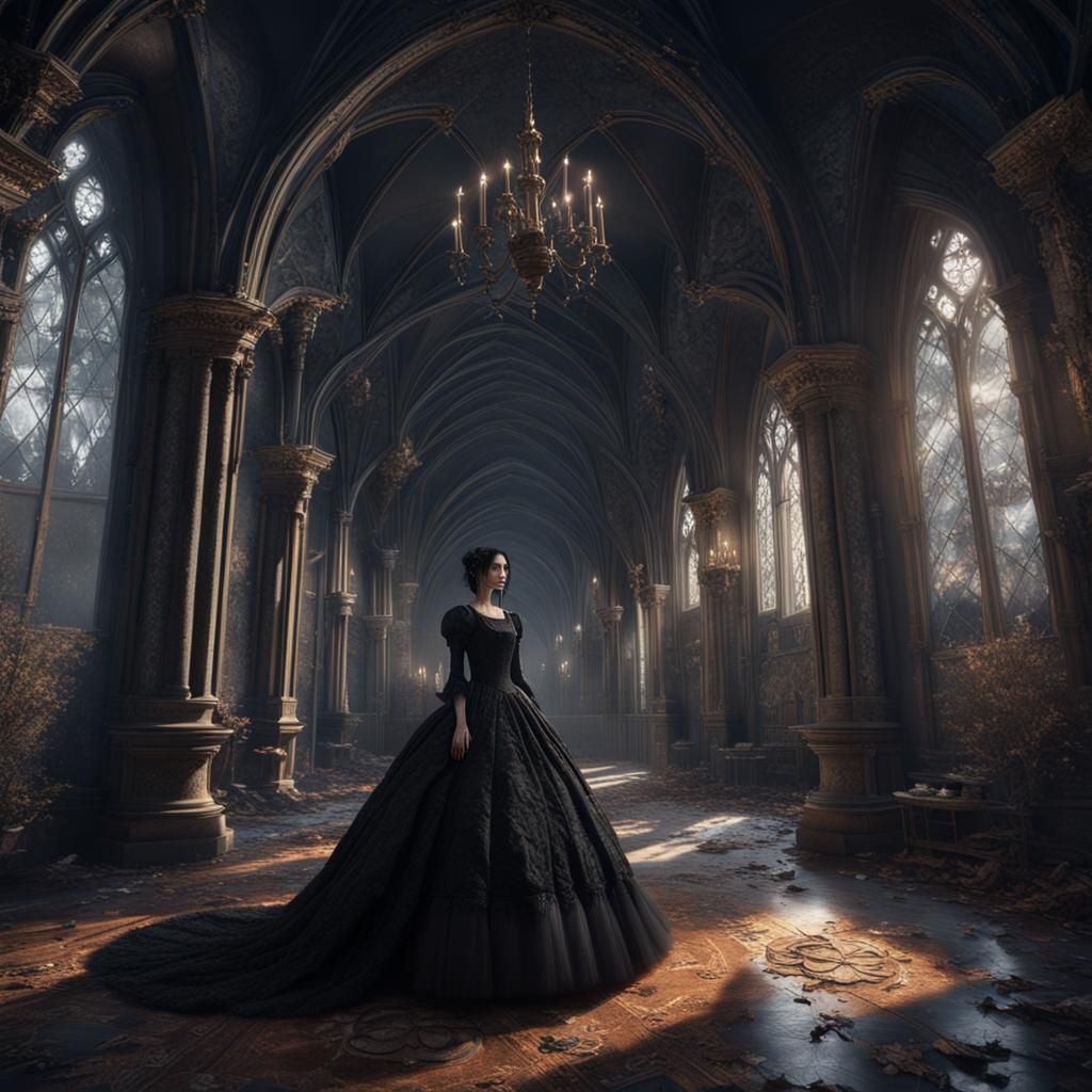 Gothic Model in Victorian Gown, Fantasy Art