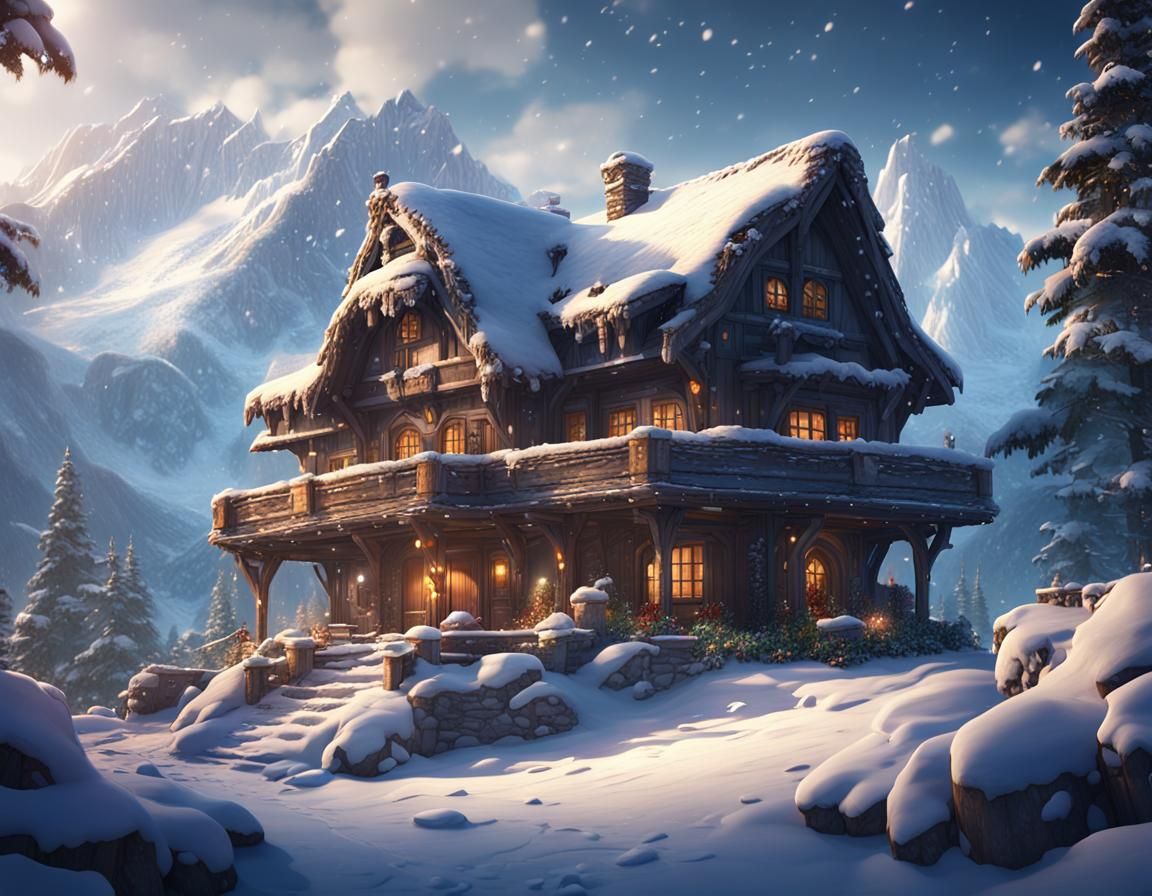 Snowy Serenity: Home Amidst Mountain Peaks