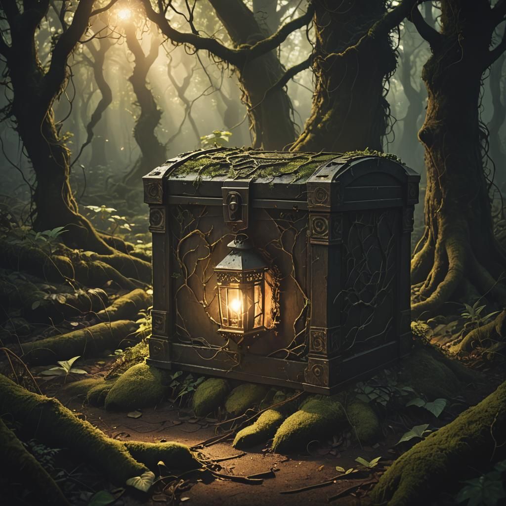 Mysterious Treasure Trove in Dark Fantasy Illustration