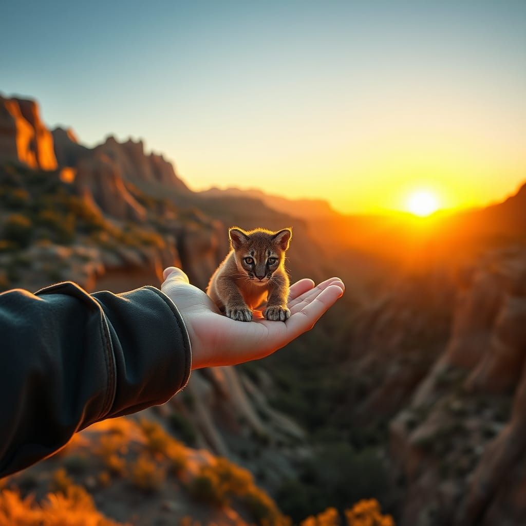 Big Bend Sunset: Arm with Mountain Lion Cub