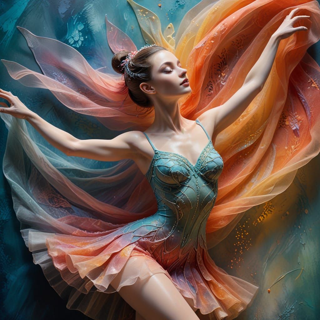 Ballet Dancer in Vibrant Embossed Relief