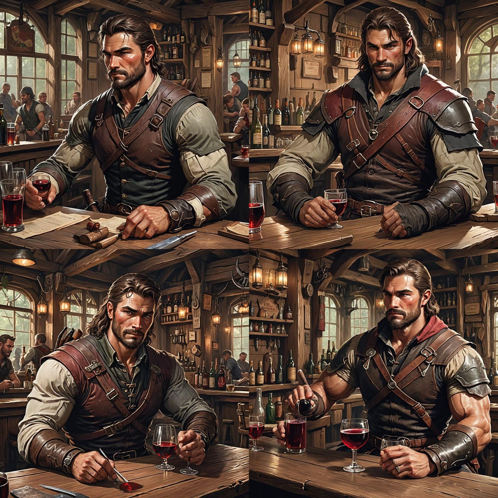 Handsome Ranger at Tavern Bar with Longbow
