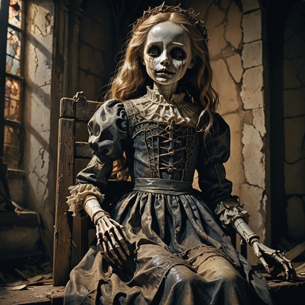 Eerie Doll on Throne in Abandoned Church