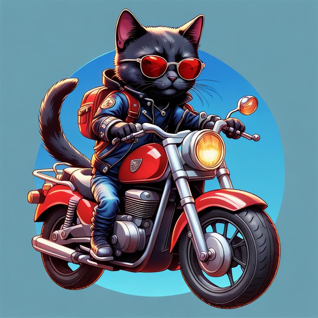 Black Cat Rides Motorbike: Anime Style Sticker