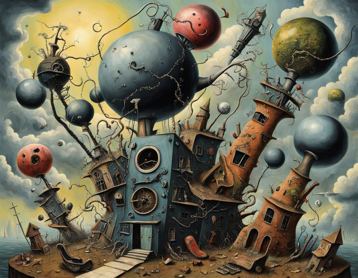 Whimsical Dada Anti-Art Catastrophe in Surreal Style