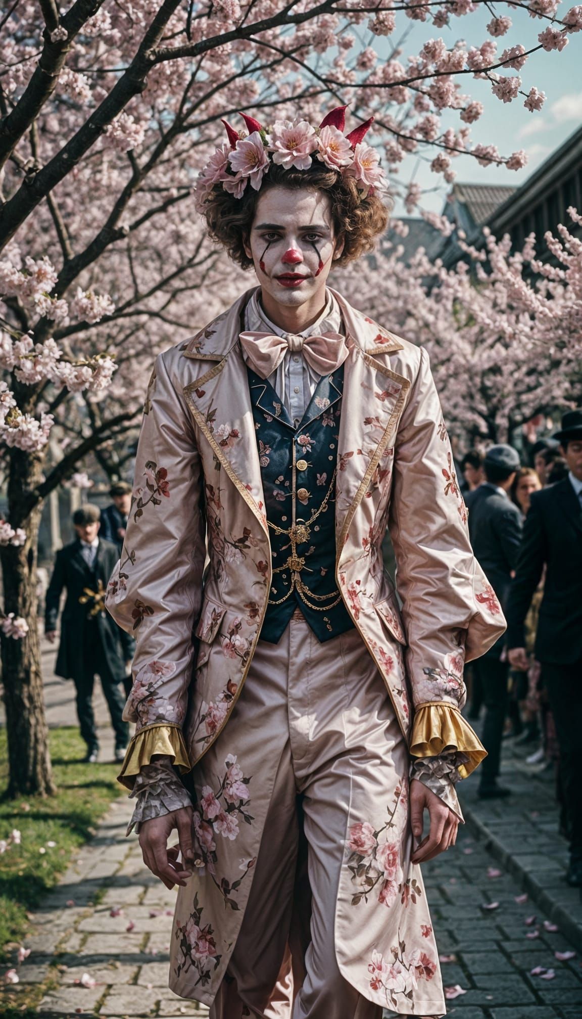 Baroque Clown High Fashion with Cherry Blossoms