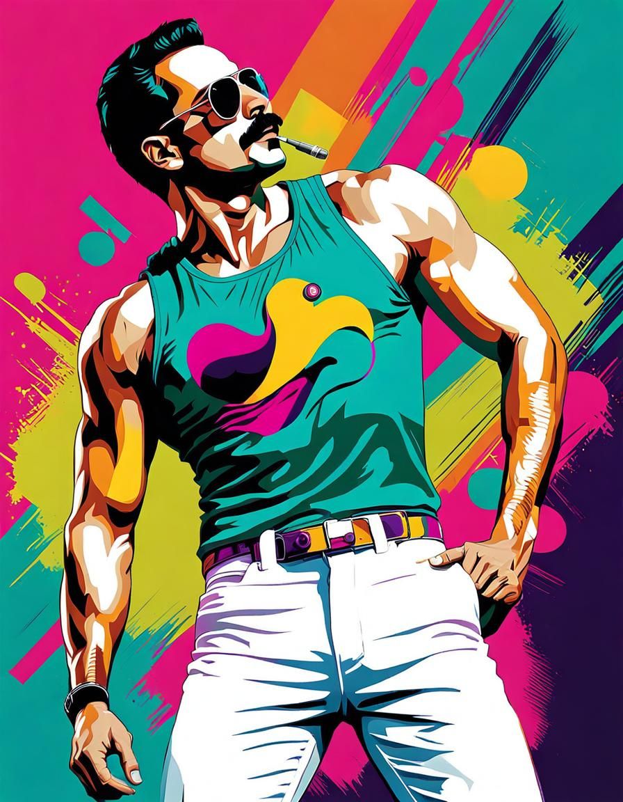 Freddie Mercury in Bold Pop Art Style