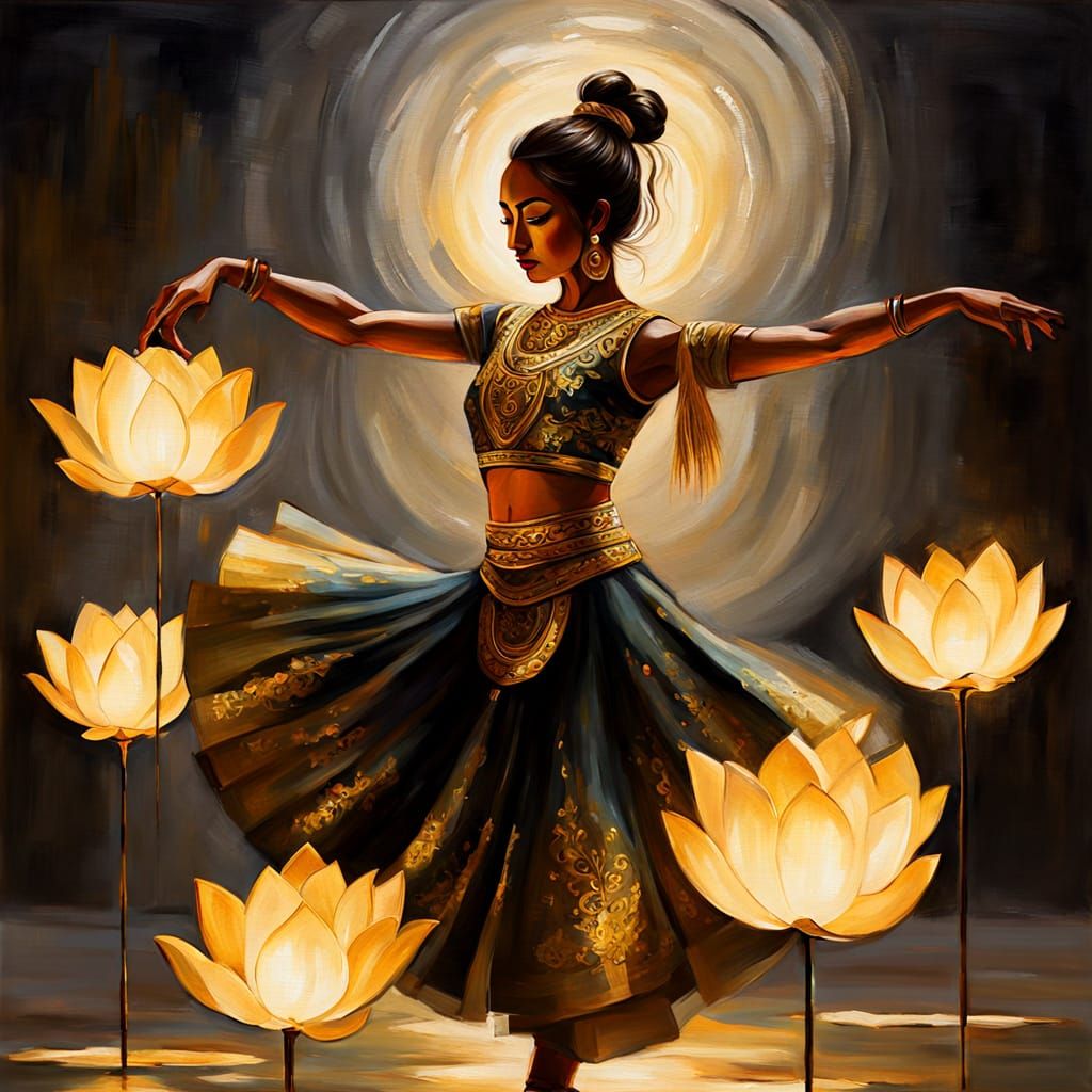 Lotus Lantern Dancer in Oil Painting Style