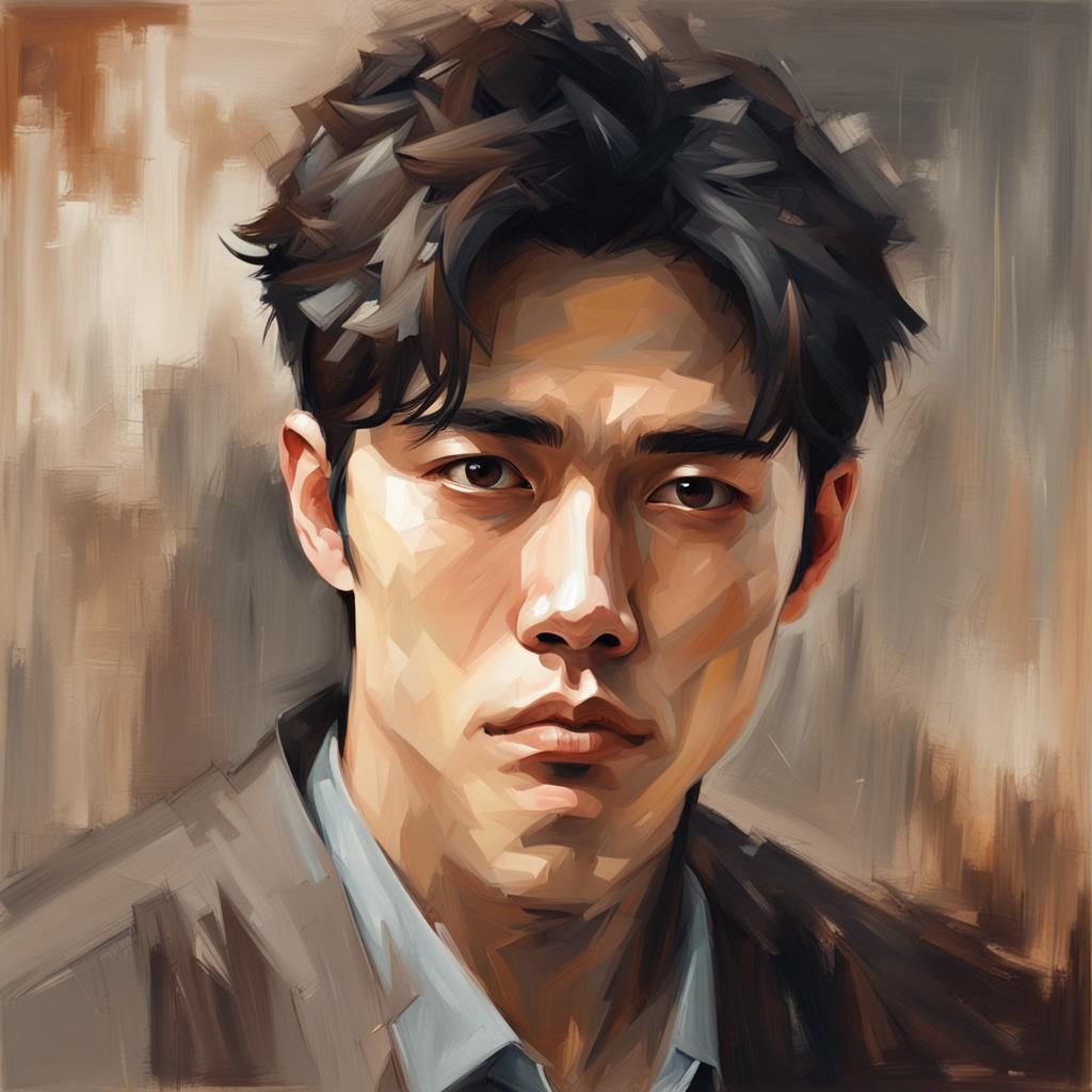 Handsome Korean Man Portrait in Oil Paint