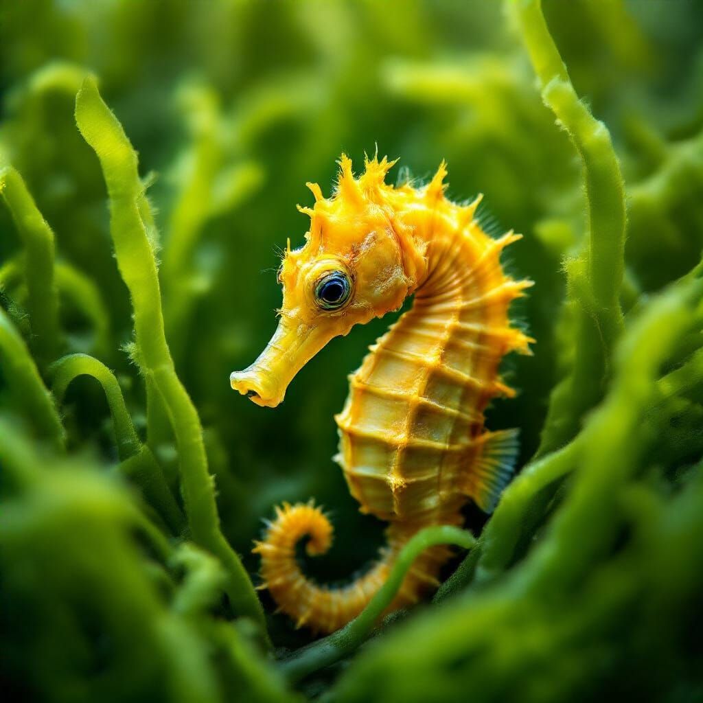 Seahorse Hiding: Hyperrealistic Underwater Photography
