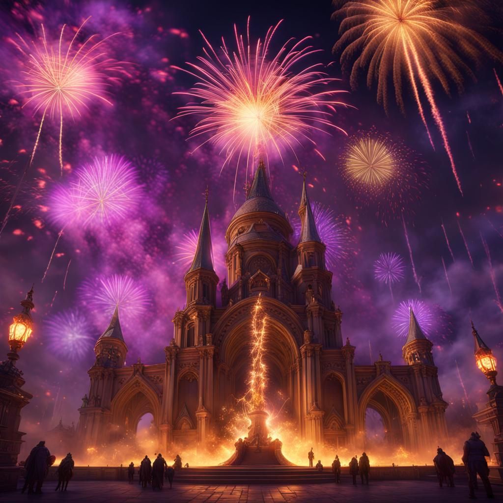 Spectacular Fireworks Display in Dark Fantasy Style