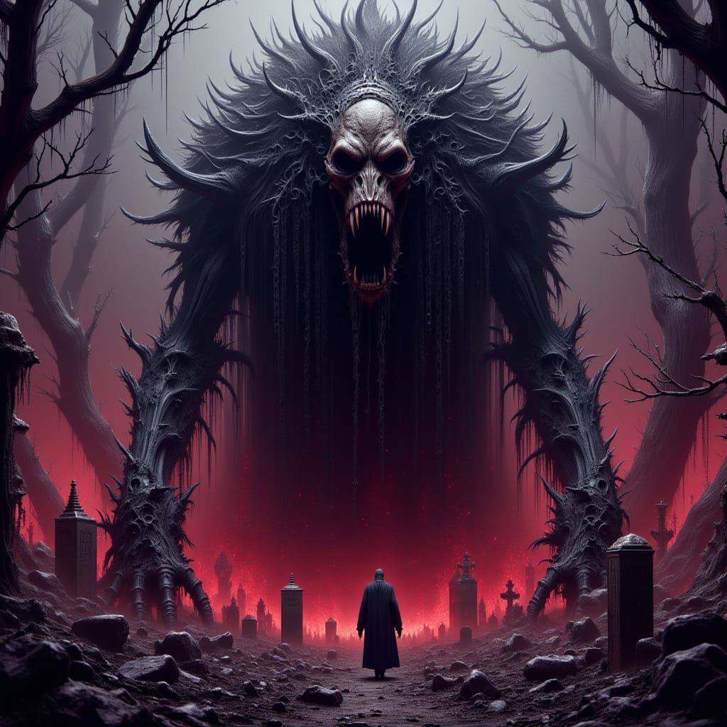 Towering Skeletal Beast in Violet Cemetery