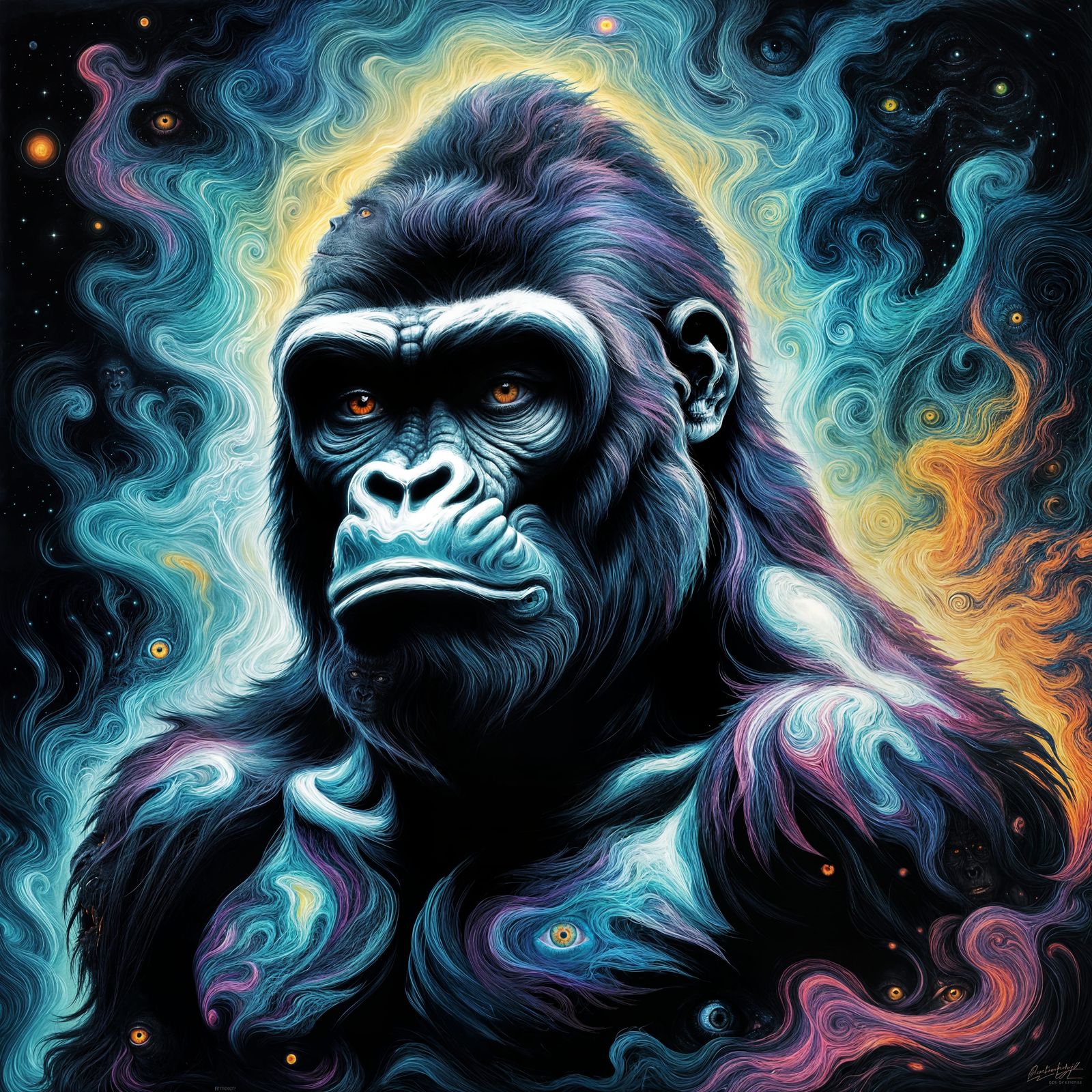 Ethereal Gorilla Emerging from Dark Magic Portal