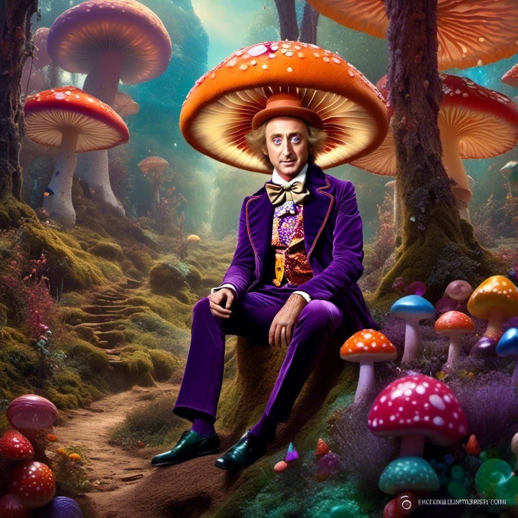 Willy Wonka on Candy Mushroom, Digital Art