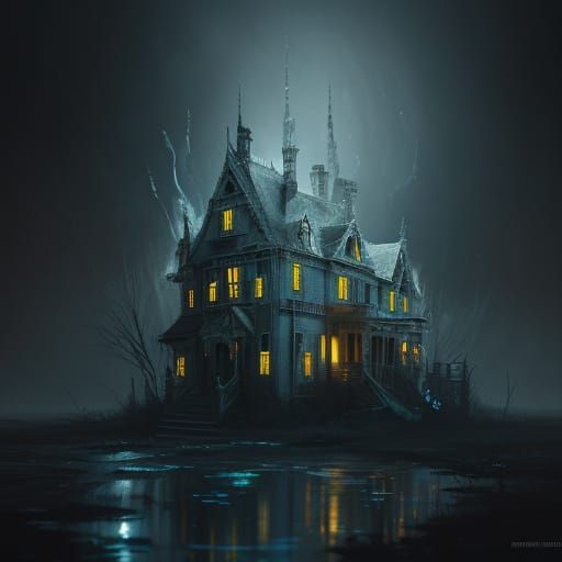Spectral Ghost Haunting Decaying Mansion Concept Art