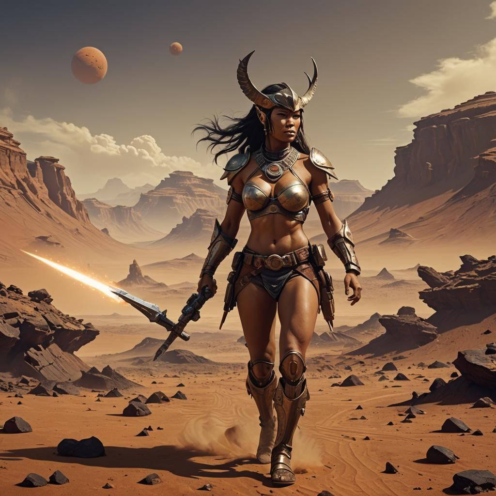 Filipina Warrior on Mars in Frazetta Style
