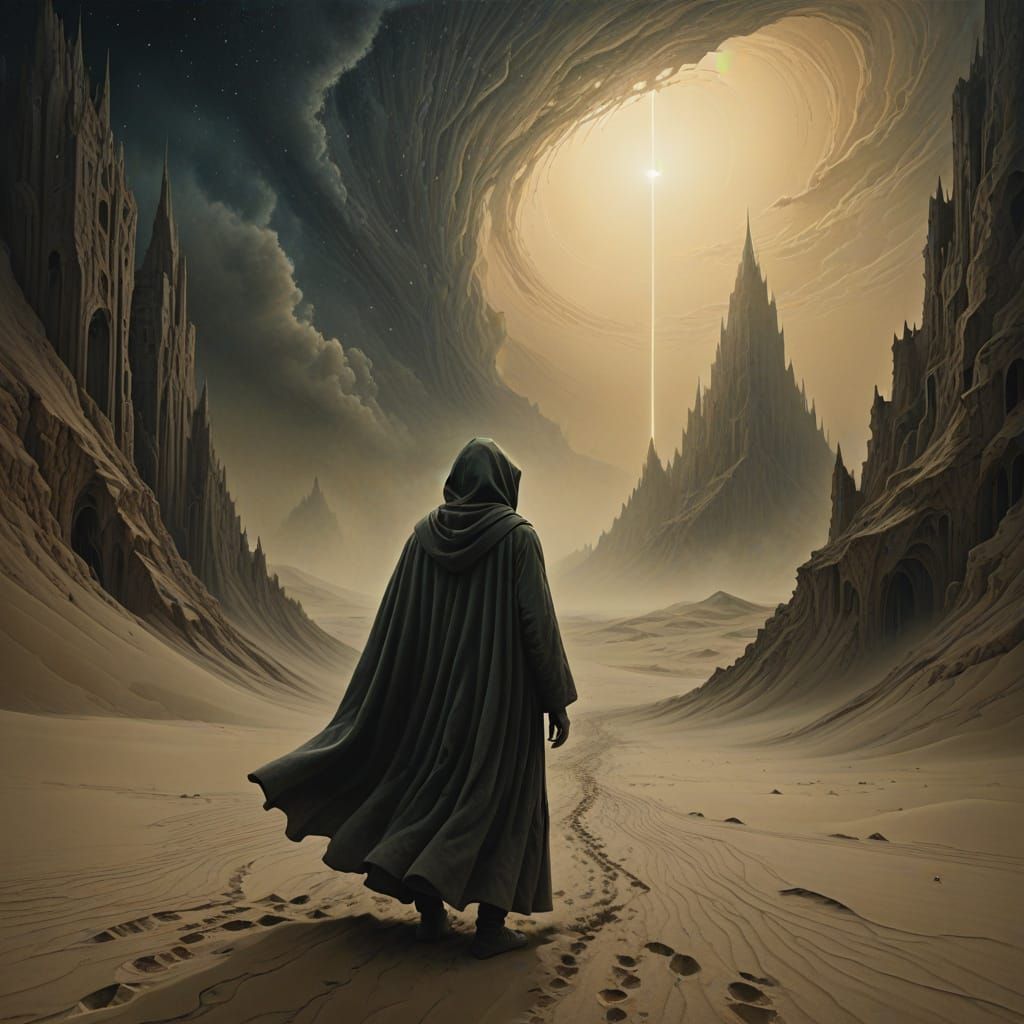 Surreal Figure Suspended in Dusty Abandon