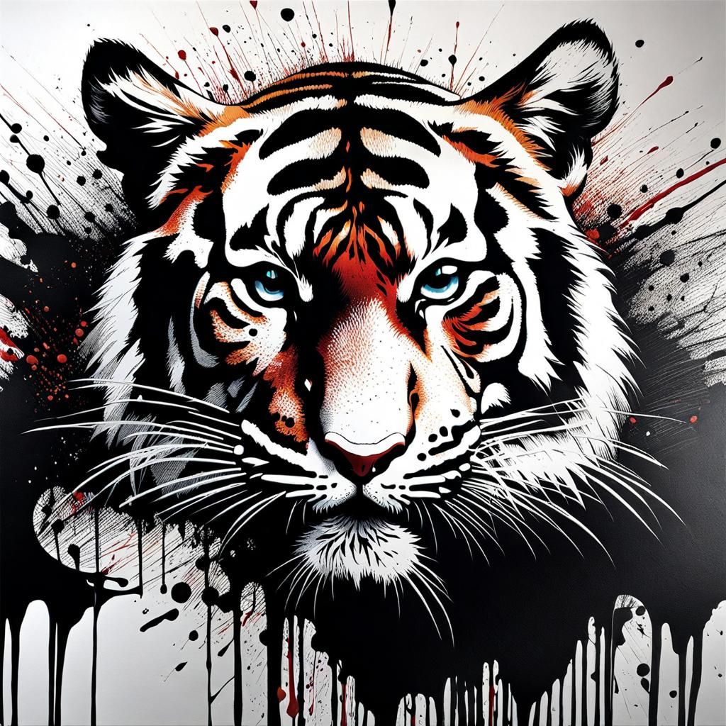 Detailed Ink Splatter Tiger Abstract Art
