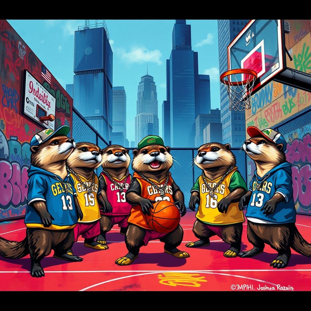 Hip Hop Otters Playing Basketball in Street Style