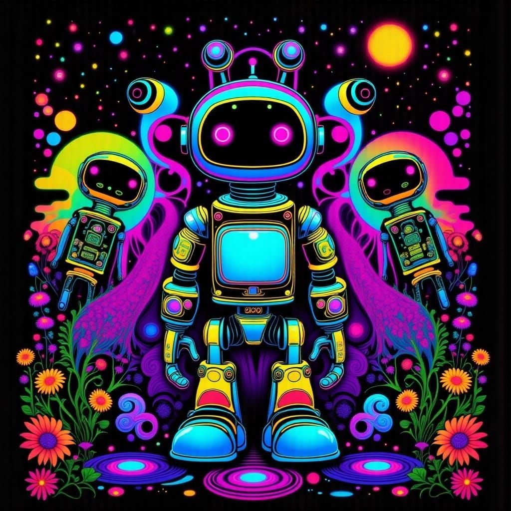 Small Robot Lost in Neon Dreams