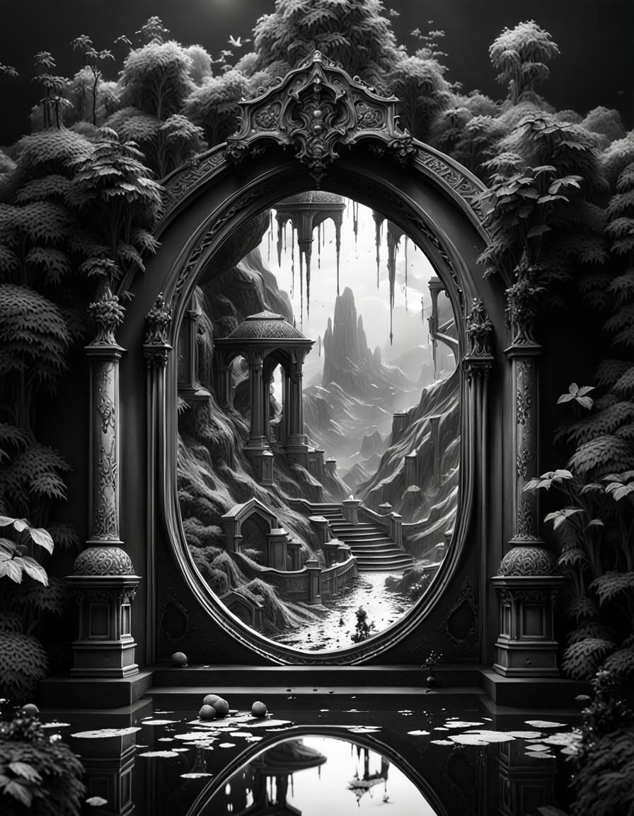 Surreal Garden Portal to Liquid World