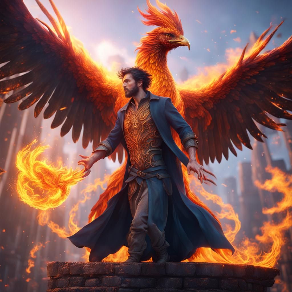 Fiery Phoenix and the Man in Flames
