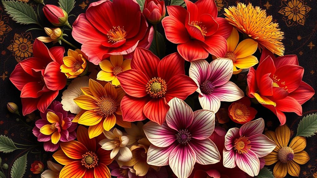 Klimt-Inspired Floral Design with Pop Art Elements