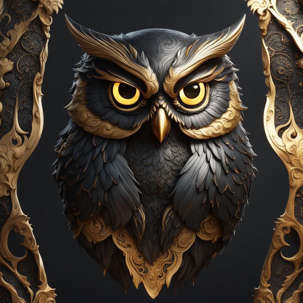 Flying Wolf Owl with Gold Pattern: Fantasy Art
