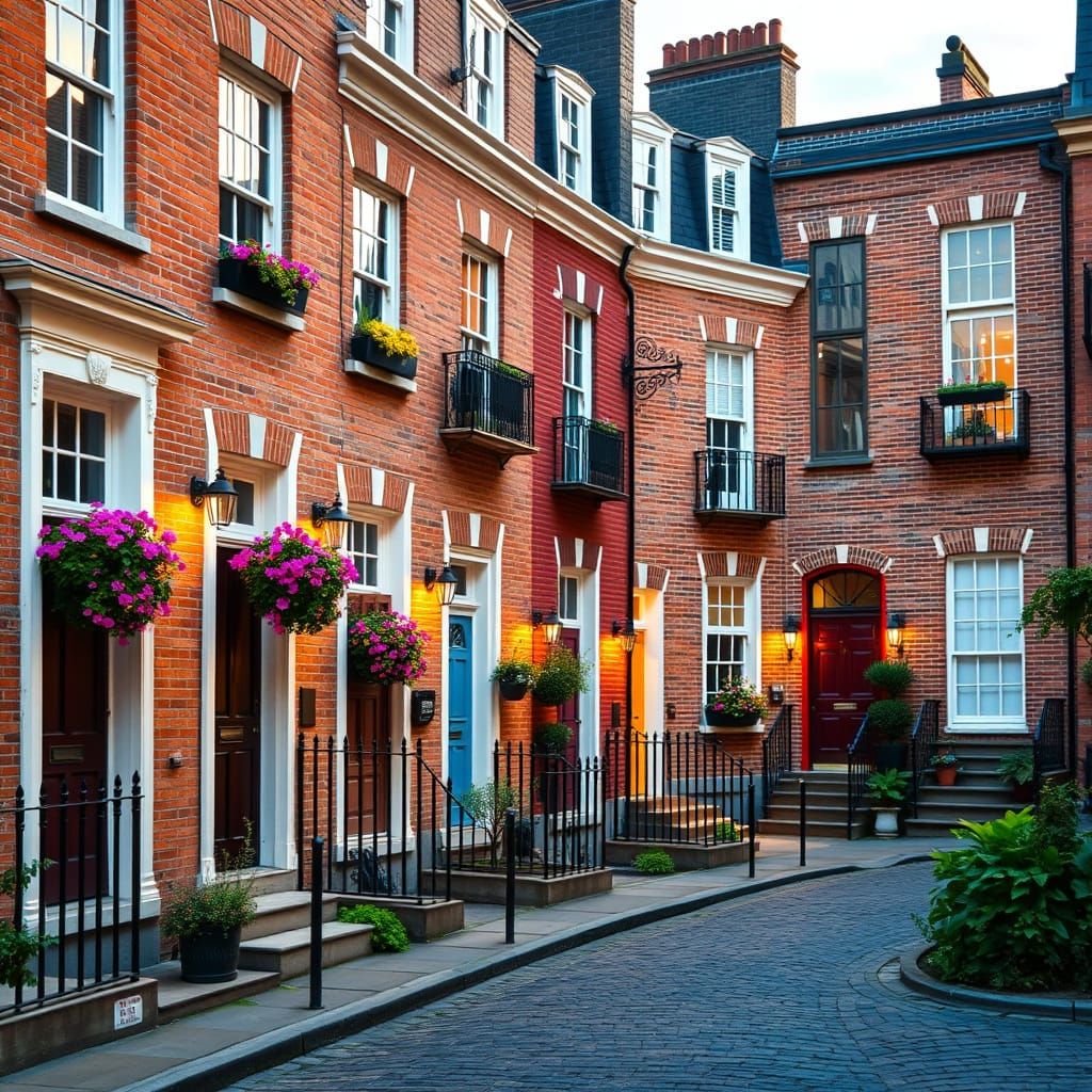 Charming European-Style Street with Terraced Houses in Soft ...