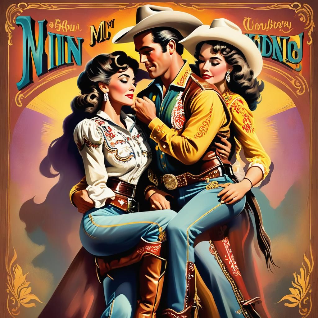 Retro Country Music Duo in Oil Paint Illustration